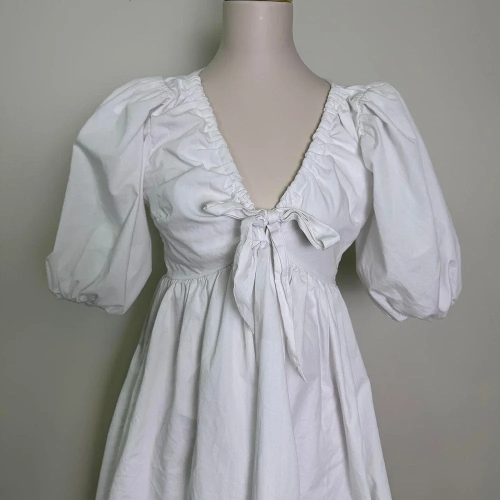 Abercrombie & Fitch White Puff Sleeve Tie-Front Mini Dress Small Tall (ST)